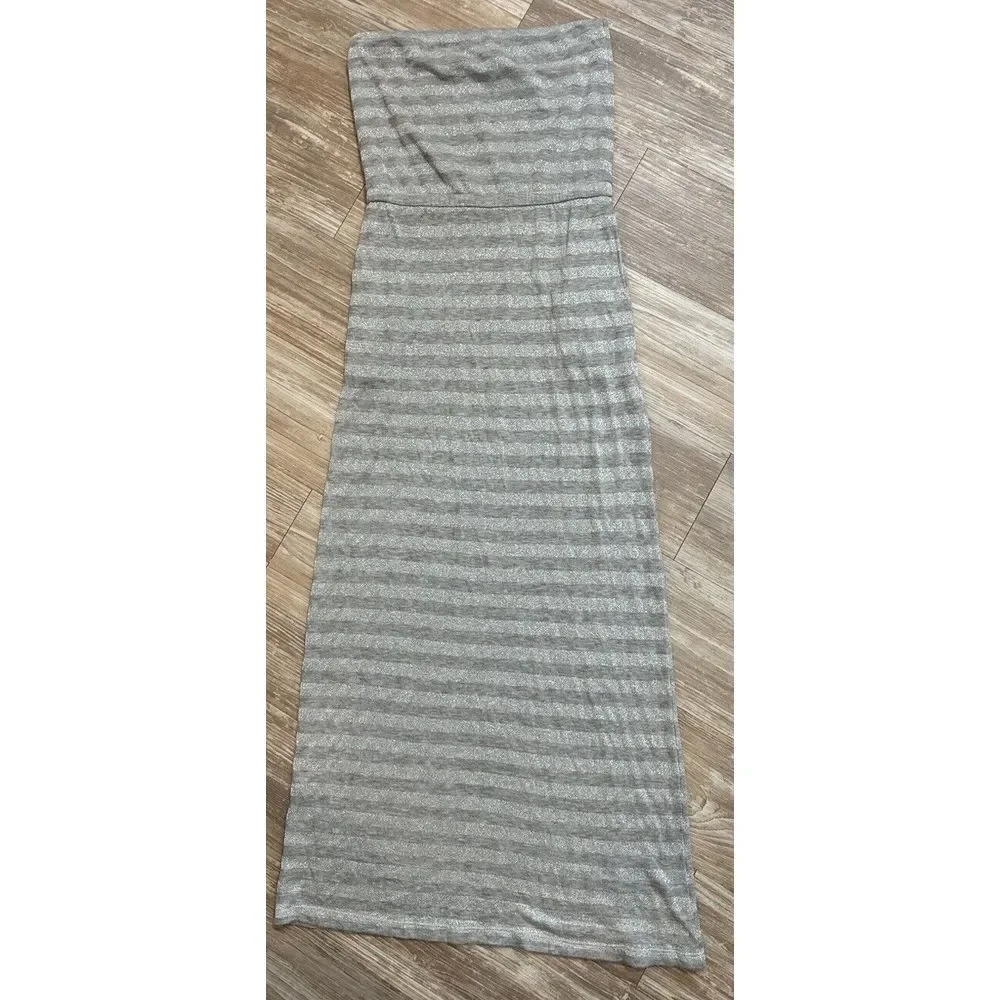 White House Black Market Women's Tube Dress Sz XXS Gray & Silver Striped Elastic